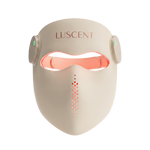 Beige LED Light Therapy face mask with 'Luscent' branding on a transparent background