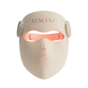 Beige LED Light Therapy face mask with 'Luscent' branding on a transparent background
