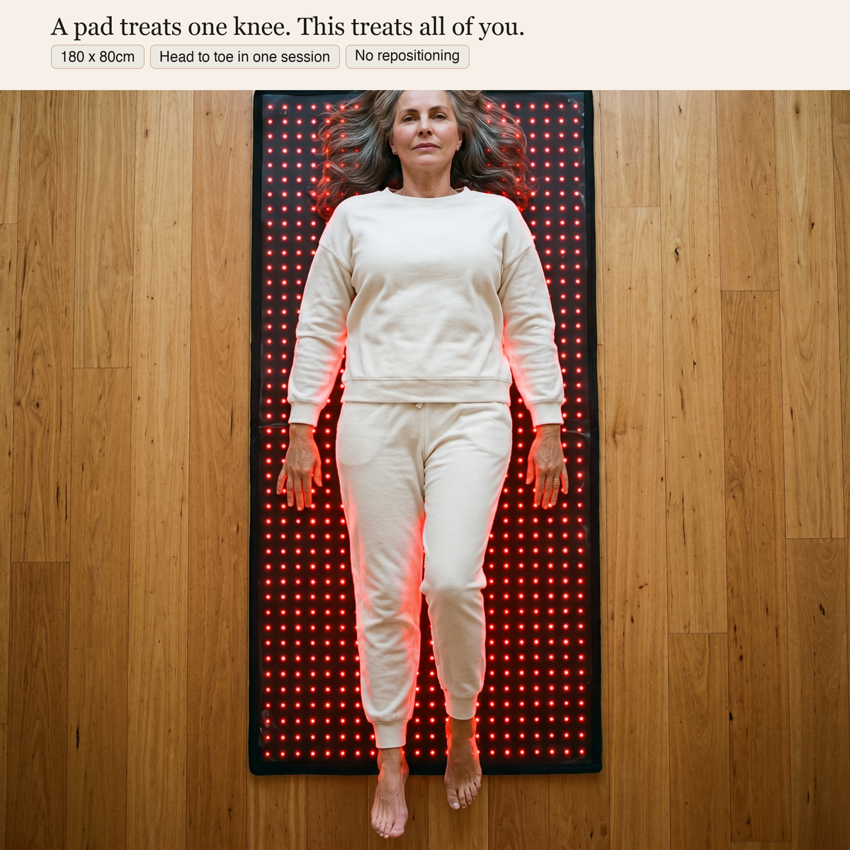 Full-body coverage on the 180 x 80cm mat