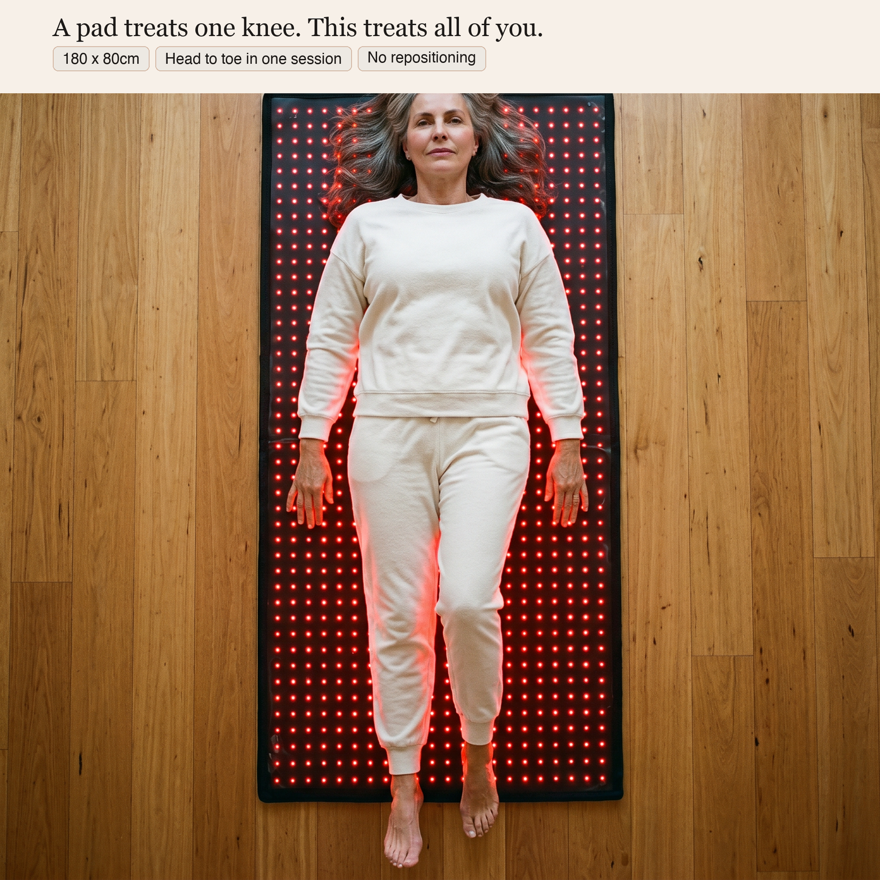 Full-body coverage on the 180 x 80cm mat