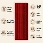 Luscent red and infrared light therapy mat with full-body coverage and illustrated wellness benefits