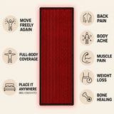 Luscent red and infrared light therapy mat with full-body coverage and illustrated wellness benefits
