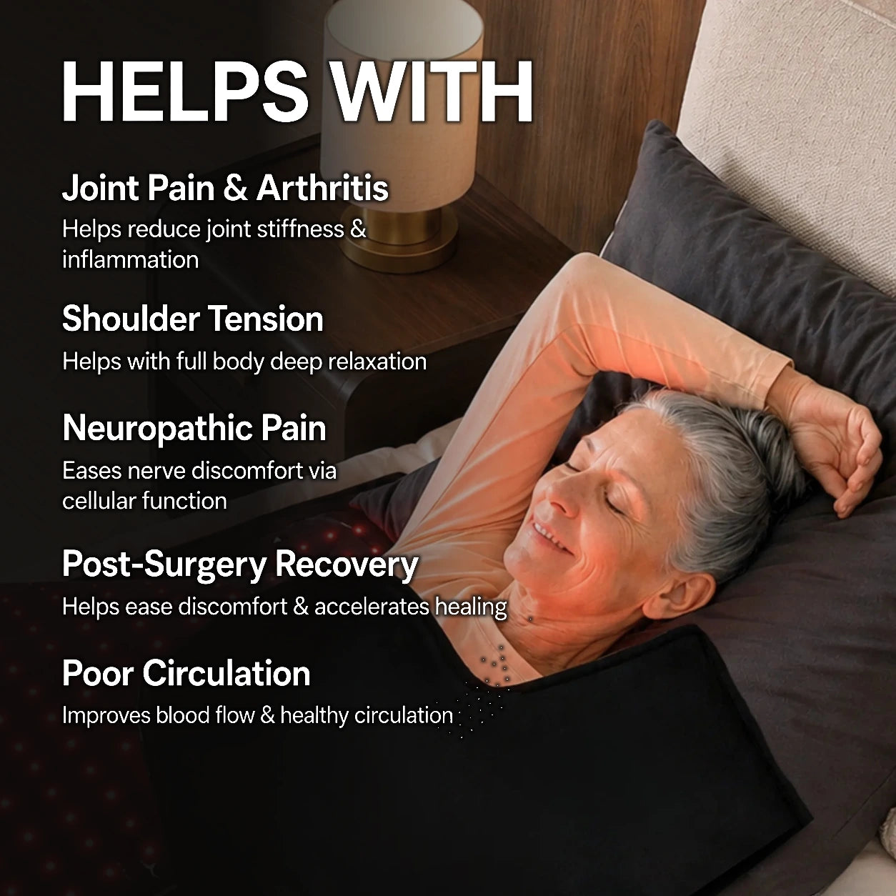 Person resting inside a full body red and infrared light therapy blanket at home