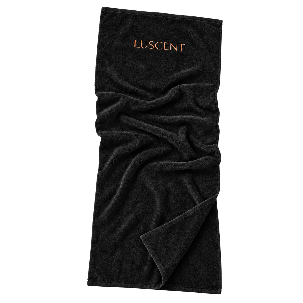 Opened black Luscent infrared sauna blanket insert with copper logo and soft cotton folds