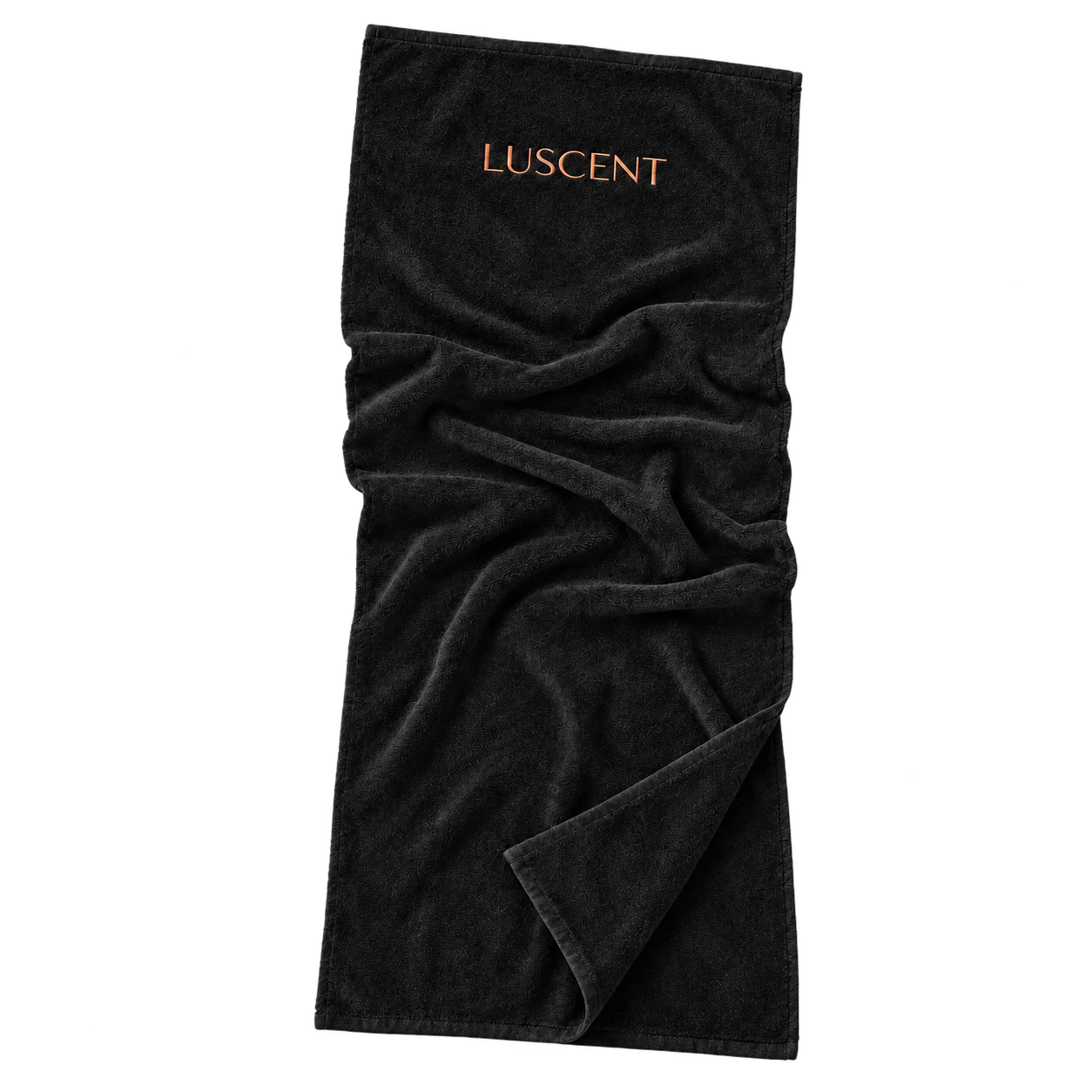 Opened black Luscent infrared sauna blanket insert with copper logo and soft cotton folds