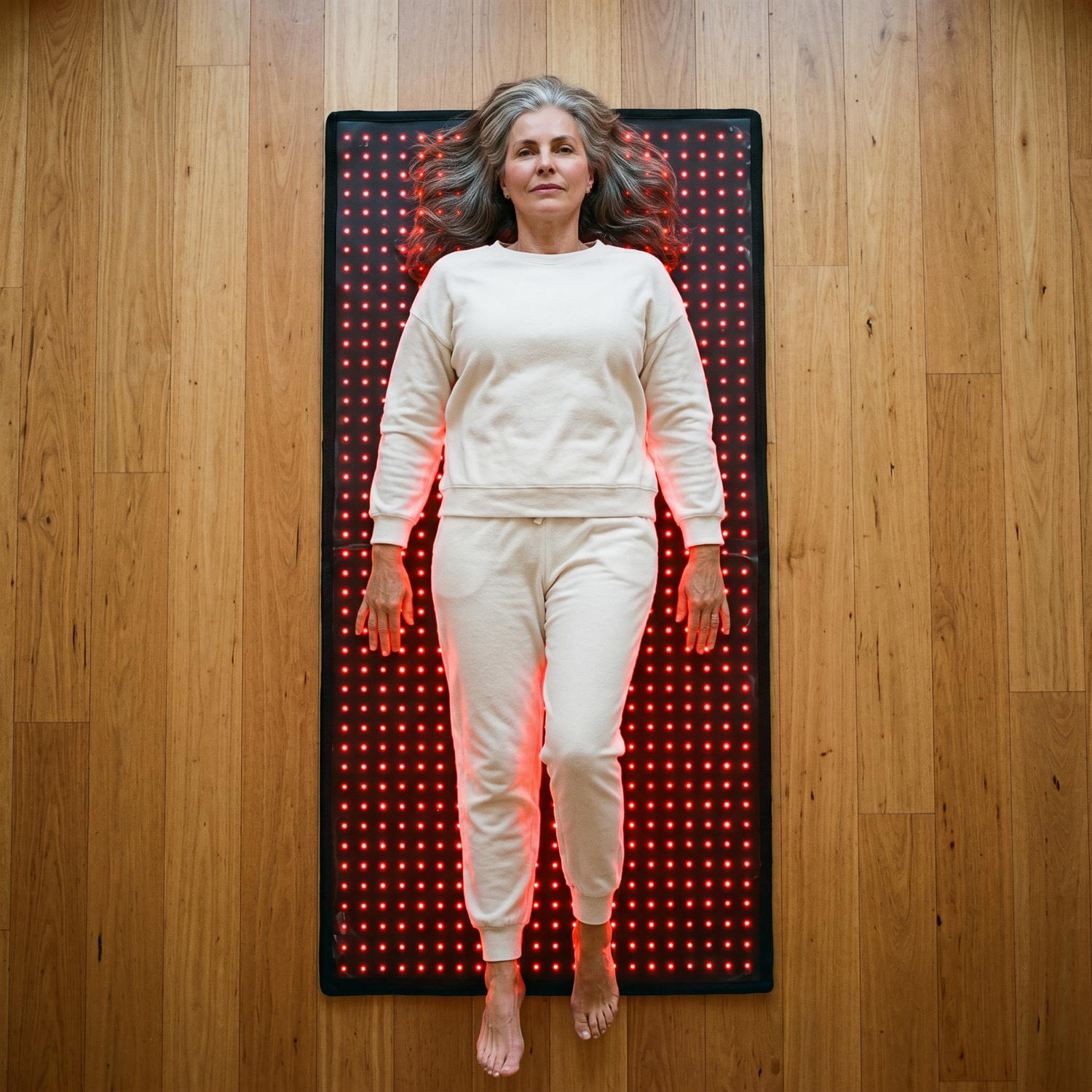 Full-body coverage on the Luscent Red mat