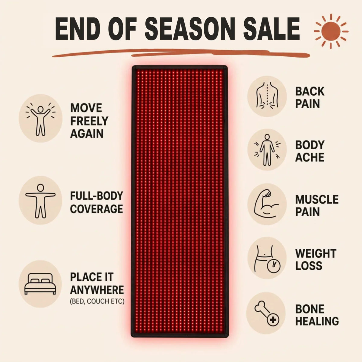 Luscent full-body red light therapy mat - relieves back pain, muscle pain and body aches with full-body coverage, place it anywhere on a bed or couch