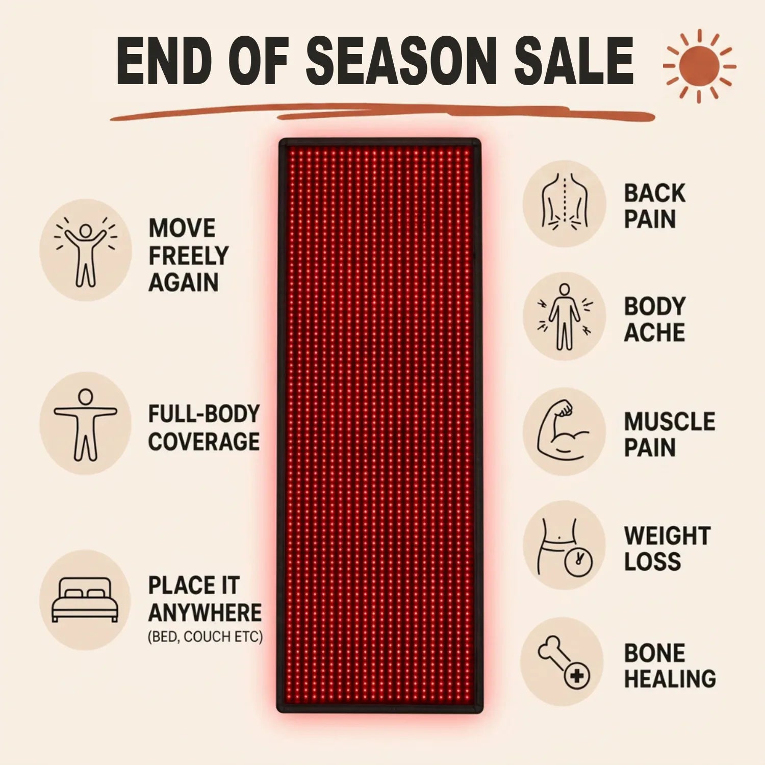 Luscent full-body red light therapy mat - relieves back pain, muscle pain and body aches with full-body coverage, place it anywhere on a bed or couch