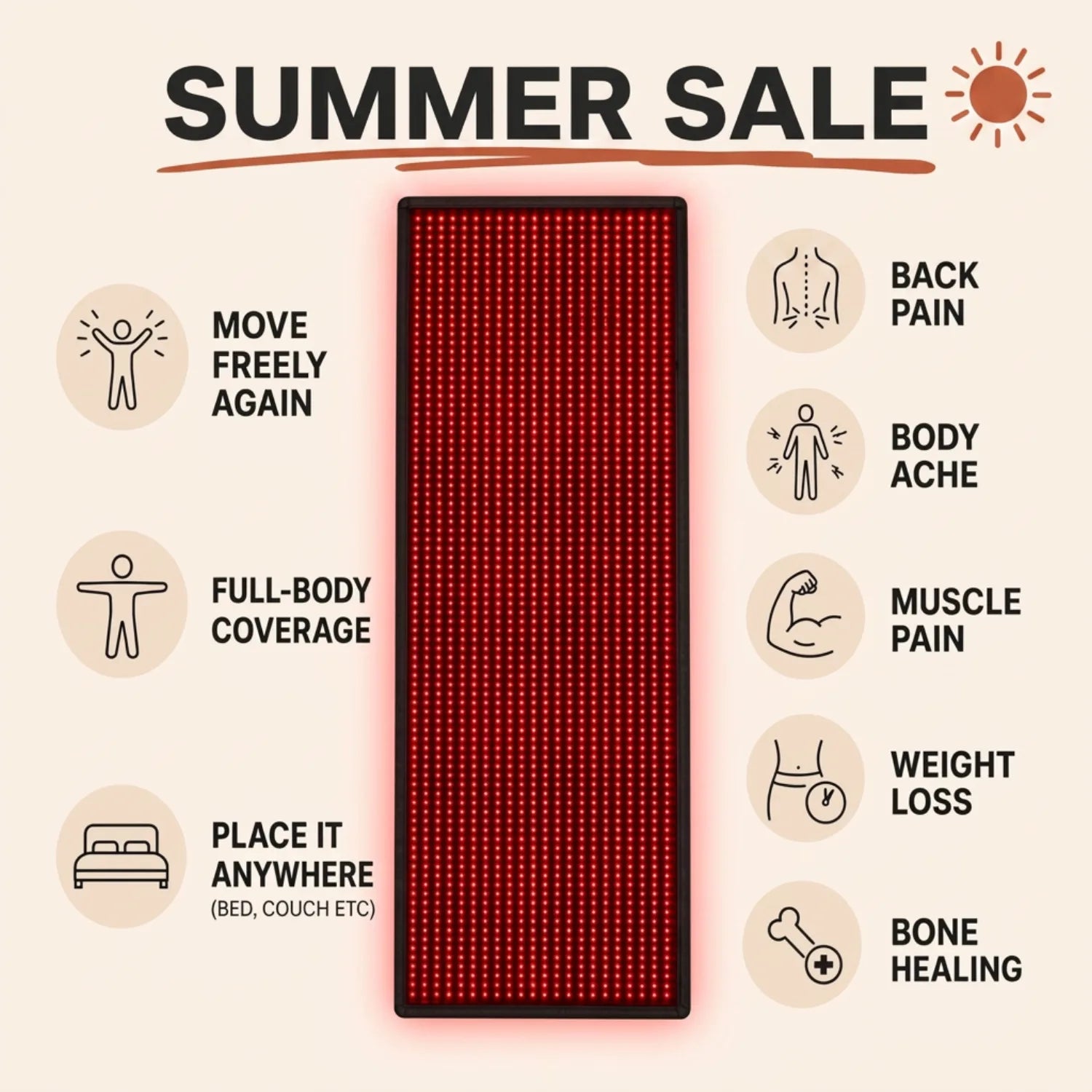 Luscent full-body red light therapy mat - relieves back pain, muscle pain and body aches with full-body coverage, place it anywhere on a bed or couch